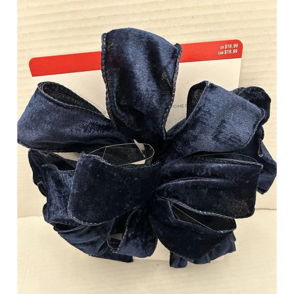 Celebrate it Christmas Tree Topper Bow Navy Blue Velvet 10” Large Bow Holiday